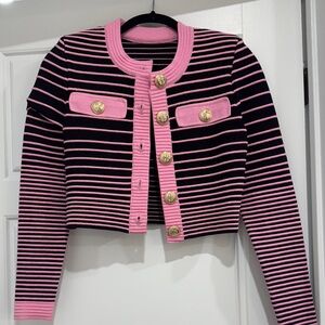 Retrofete Pink and Black Striped Blazer